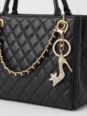 Crystal High Heel Keychain | Rhinestone Stiletto Flower Bag Charm
